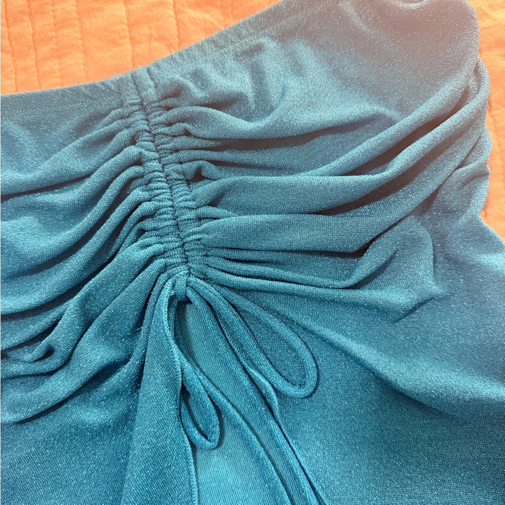 UO Blue Ruched Strapless Top - Picture 3 of 4